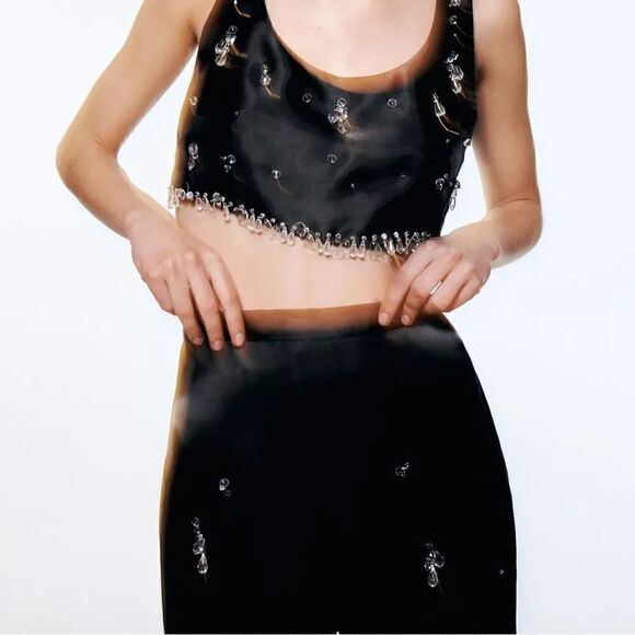 ZARA SATIN SKIRT WITH RHINESTONES LIMITED EDITION - Picture 10 of 16